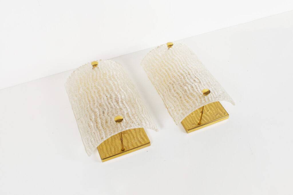 Set (2) of 1970s Italian brass & Murano glass wall lights