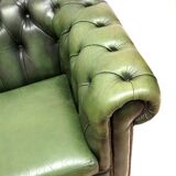 Green vintage leather 3-seater Chesterfield sofa