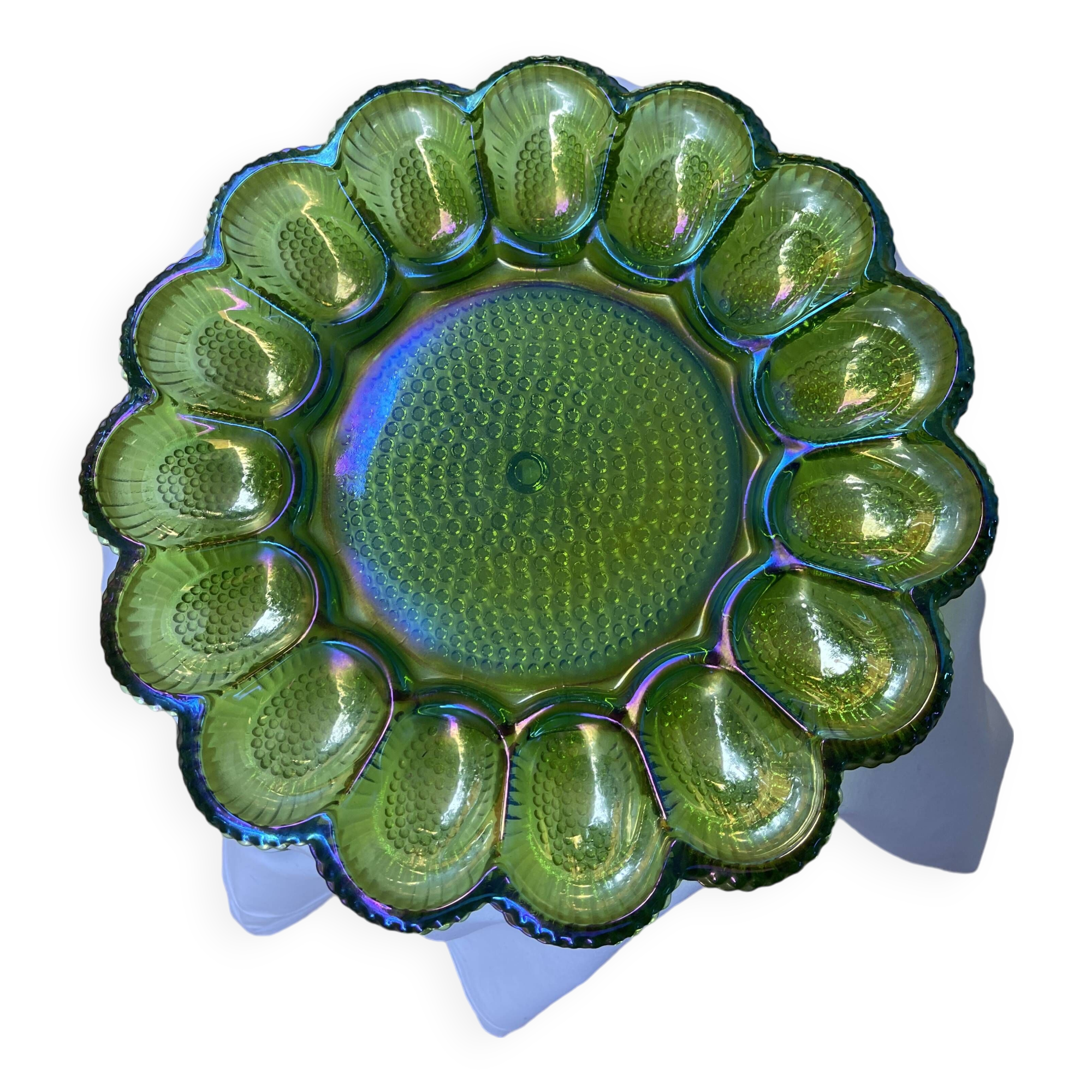 Presentation plate for stuffed eggs/oysters in studded glass