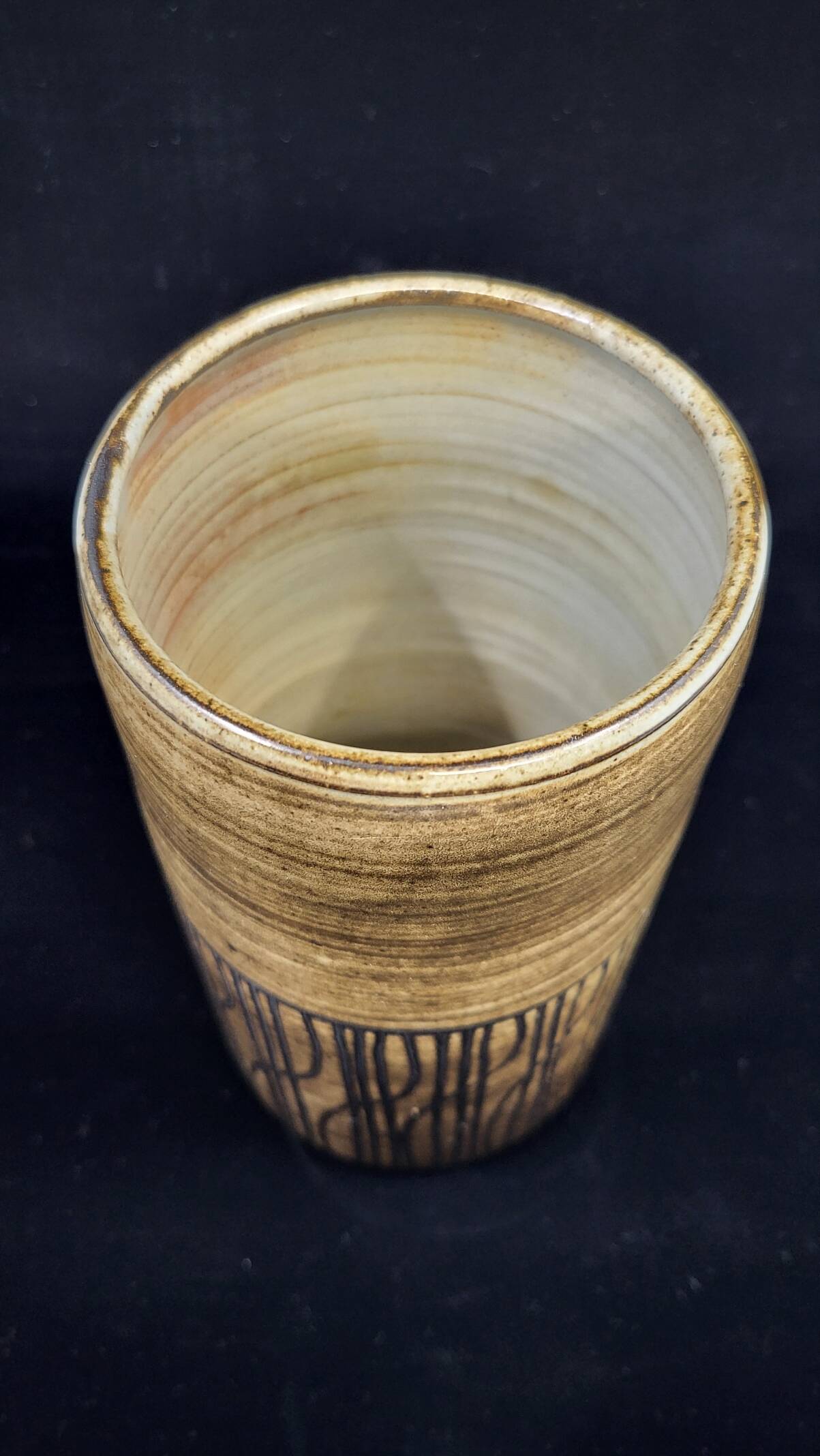 Cylindrical vase with geometric decoration by Dominique Pouchain