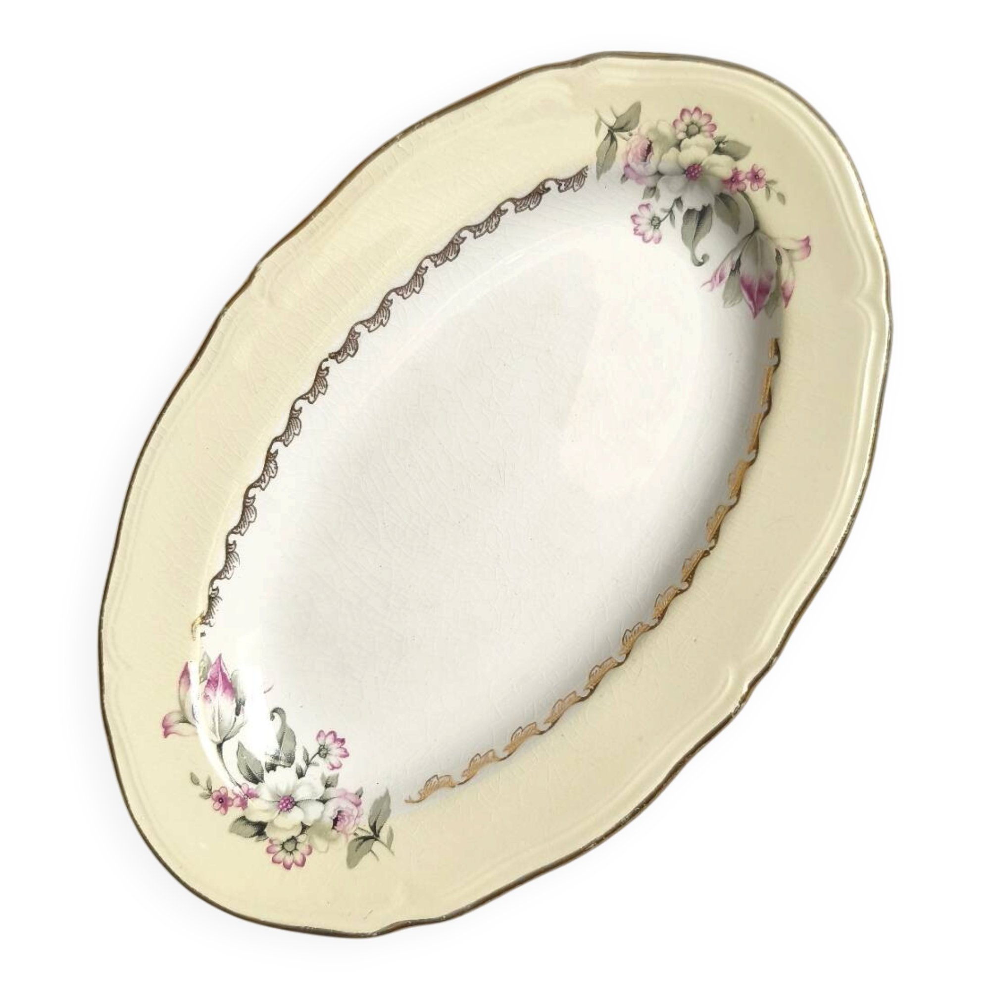 Ravier vintage L'Amandinoise model Paola white cream flowers