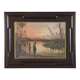 Ancient painting of an exotic landscape with pyramids and figures from the 1800s.