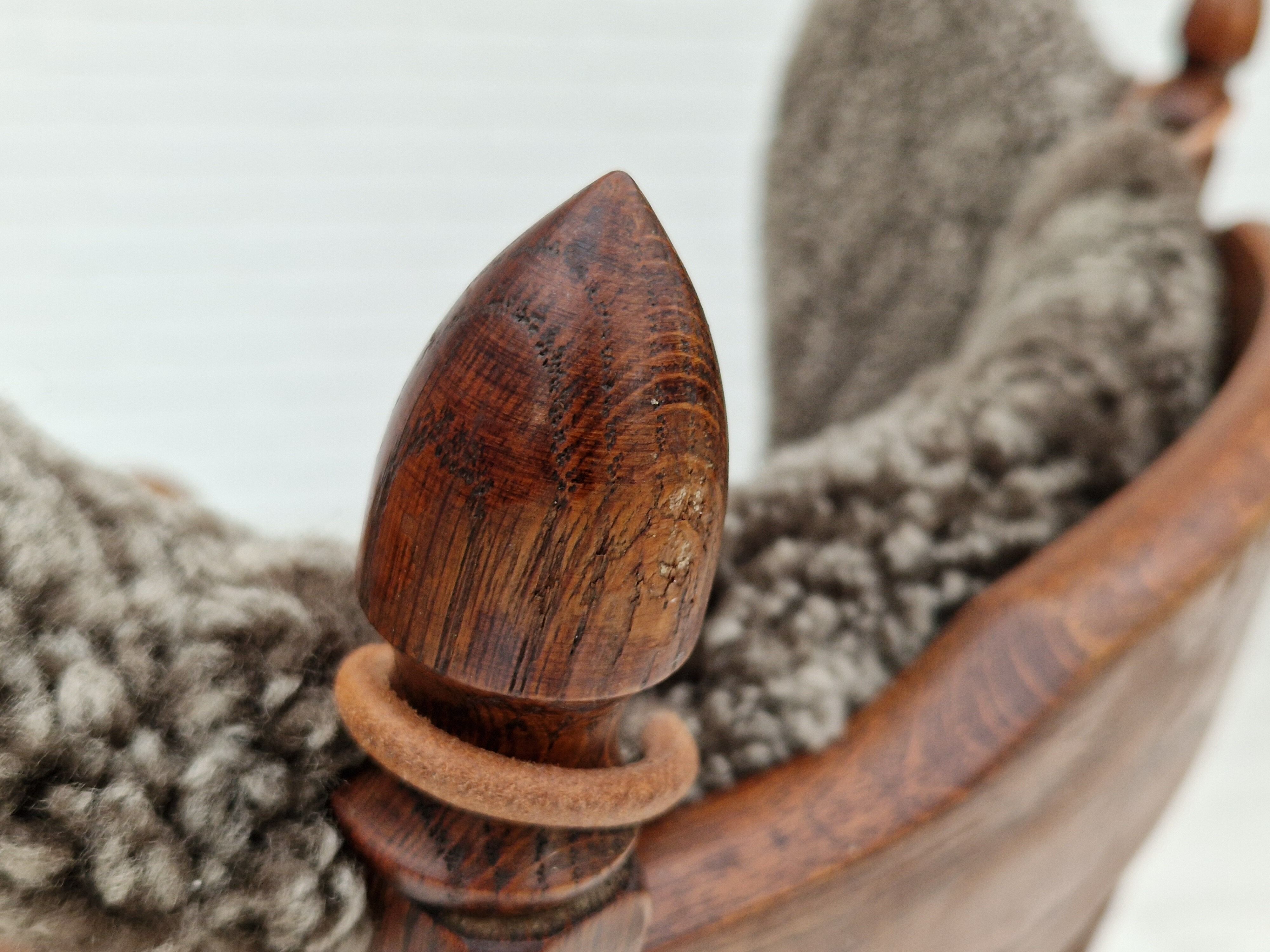 1960s, danish design, renovated-reupholstered high-back ear flap chair, sheepskin, oak wood