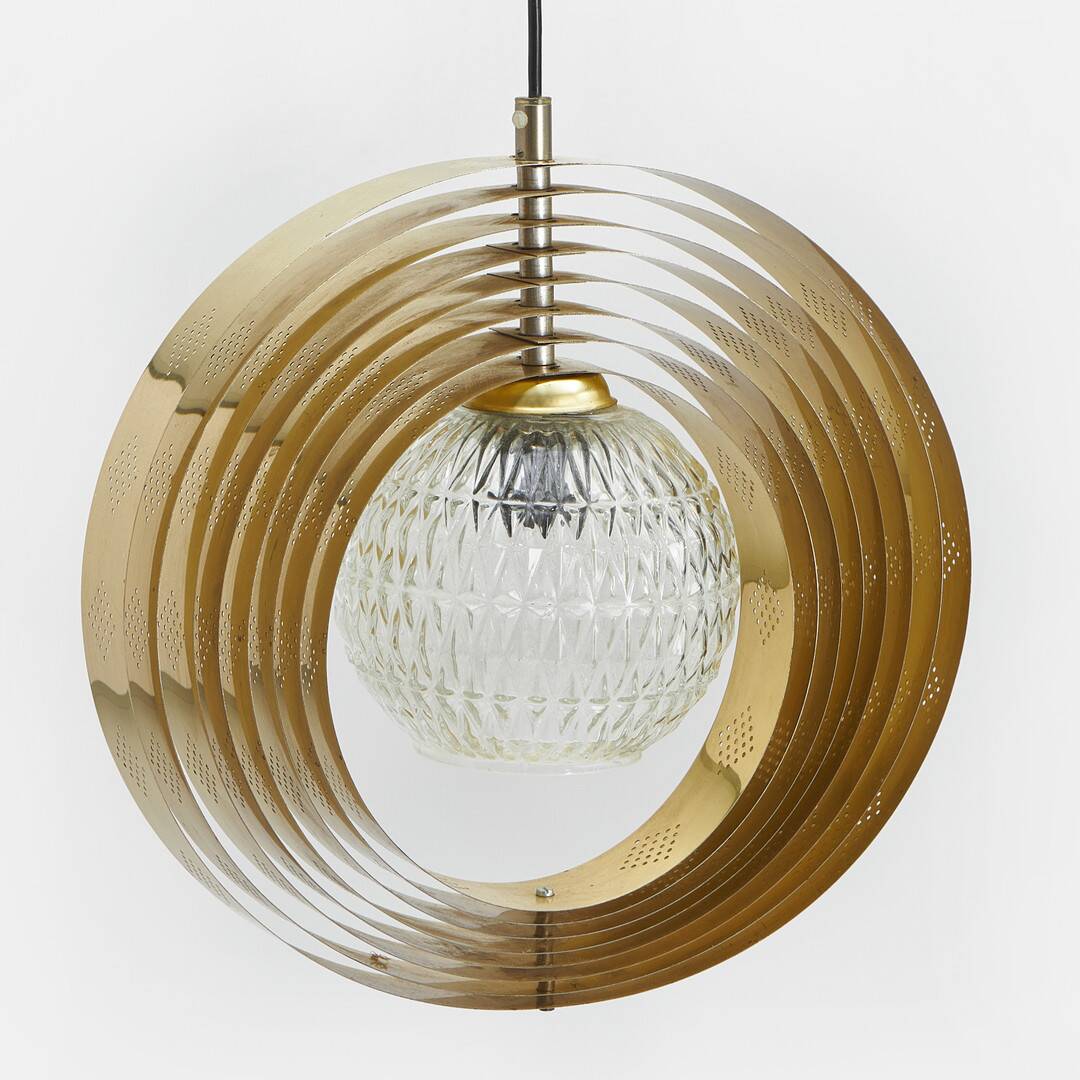 'Moon' pendant lamp, in brass and glass strips, 1970s