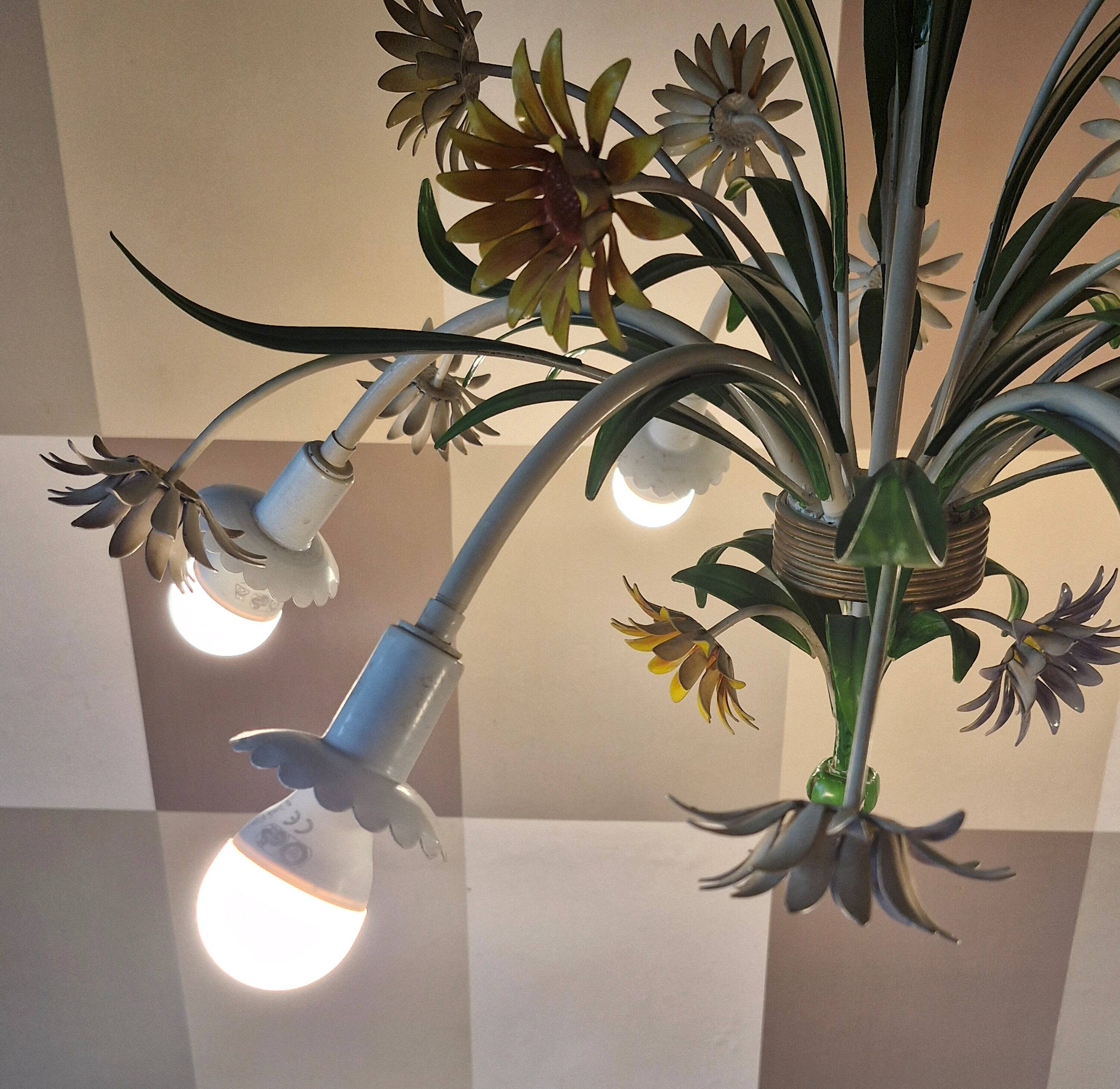 Flower chandelier in sheet metal Italy 1970s