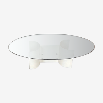 Coffee table in white lacquered steel and glass top 1970s