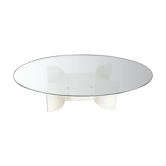 Table basse en acier laqué blanc et plateau verre années 1970