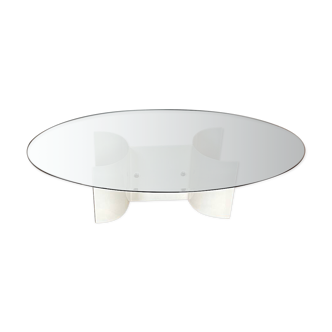 Table basse en acier laqué blanc et plateau verre années 1970