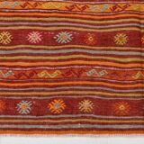 4x7 Red Orange Striped Handmade Wool Kilim Rug