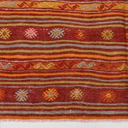4x7 Red Orange Striped Handmade Wool Kilim Rug