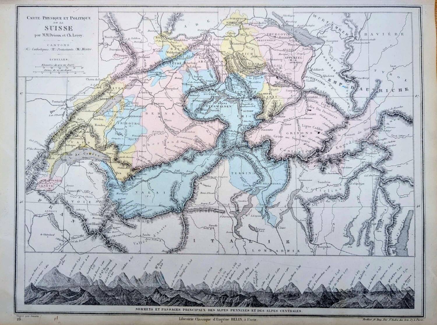 Switzerland, original map printed in 1879.