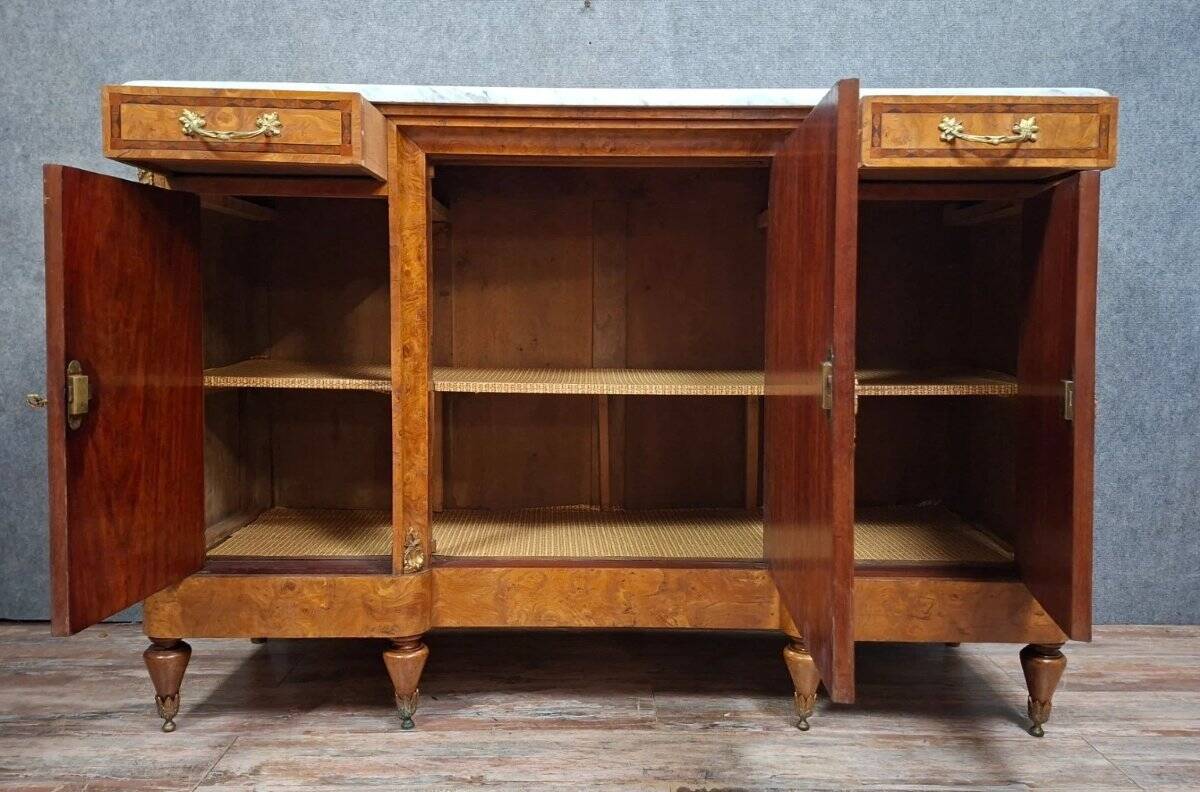 Sideboard in burl and marble – Transition Louis XV / Louis XVI