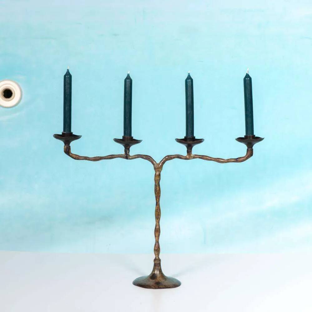 Vintage 1960s chandelier, patinated bronze Japandi chandelier.