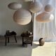 Average suspension in rattan and natural linen, round Japanese style, pink D40.