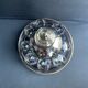 Complete shot service in silver-gray and engraved gold crystal