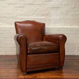Antique French Leather Club Chair, Moustache Model, Circa 1930’s