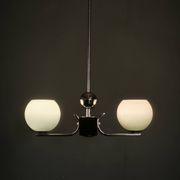 Art Deco Chrome and Opaline Glass Chandelier, Czechoslovakia, 1930s