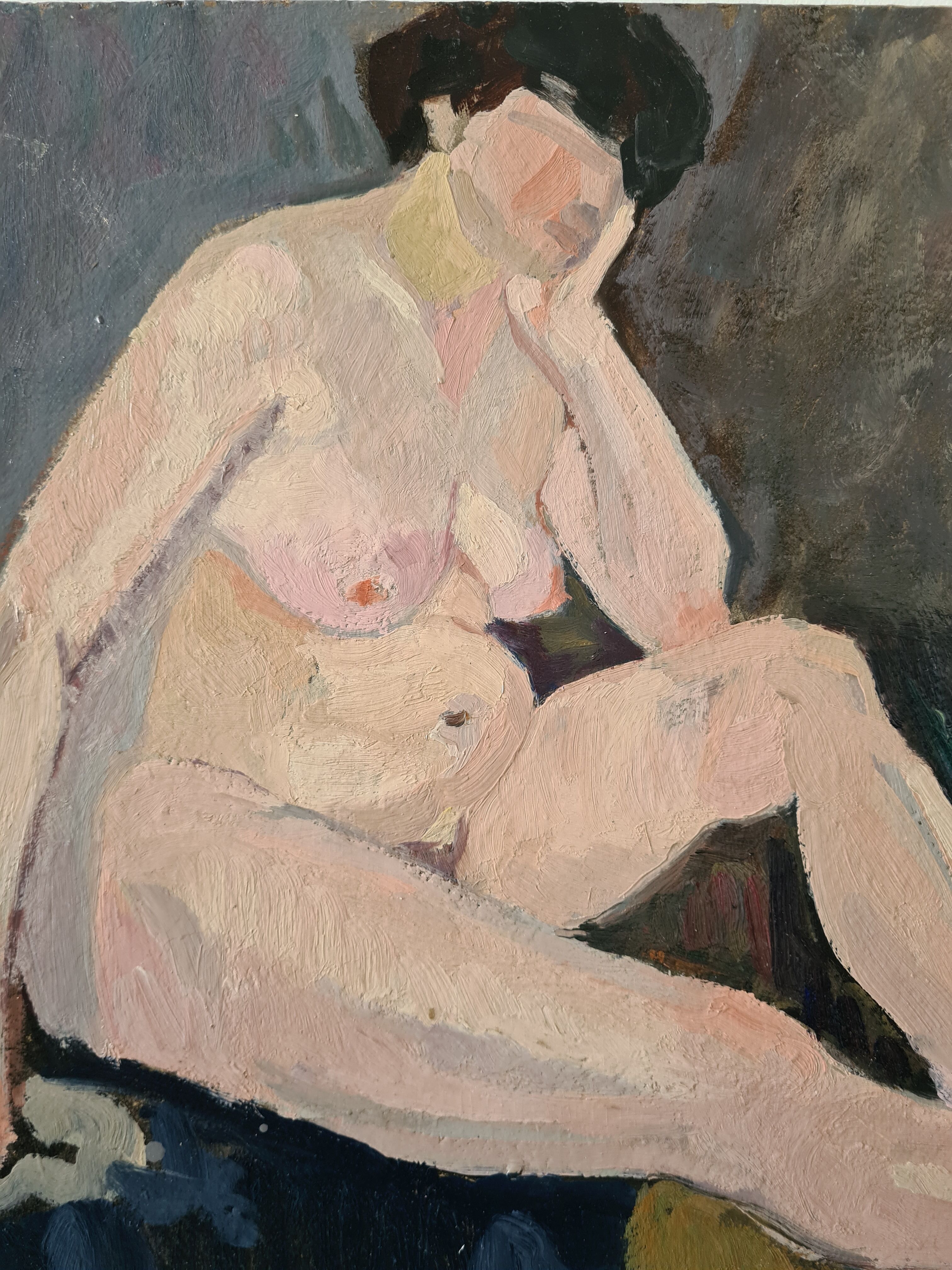 Portrait of nude in the studio - oil by Myriem Bordes 1923
