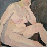 Portrait of nude in the studio - oil by Myriem Bordes 1923