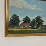 Original Swedish Oil on Canvas – “Landscape with Farms” by Schörström