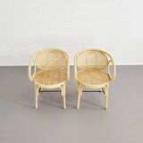Rattan and cane armchairs, set of 2