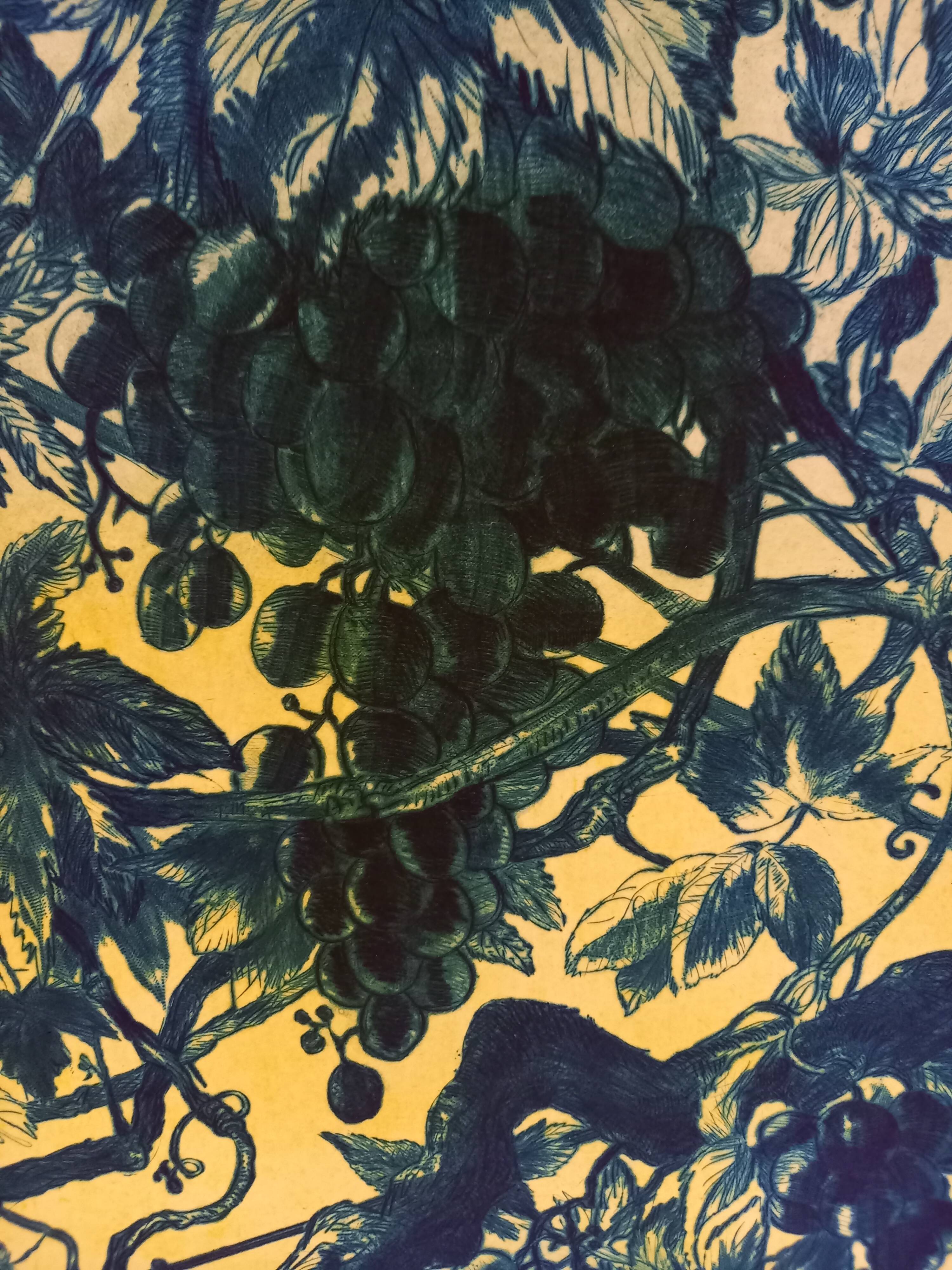 Original lithograph by Gérard Diaz (1938-2021), "la vigne, le raisin, le vin", 1999.