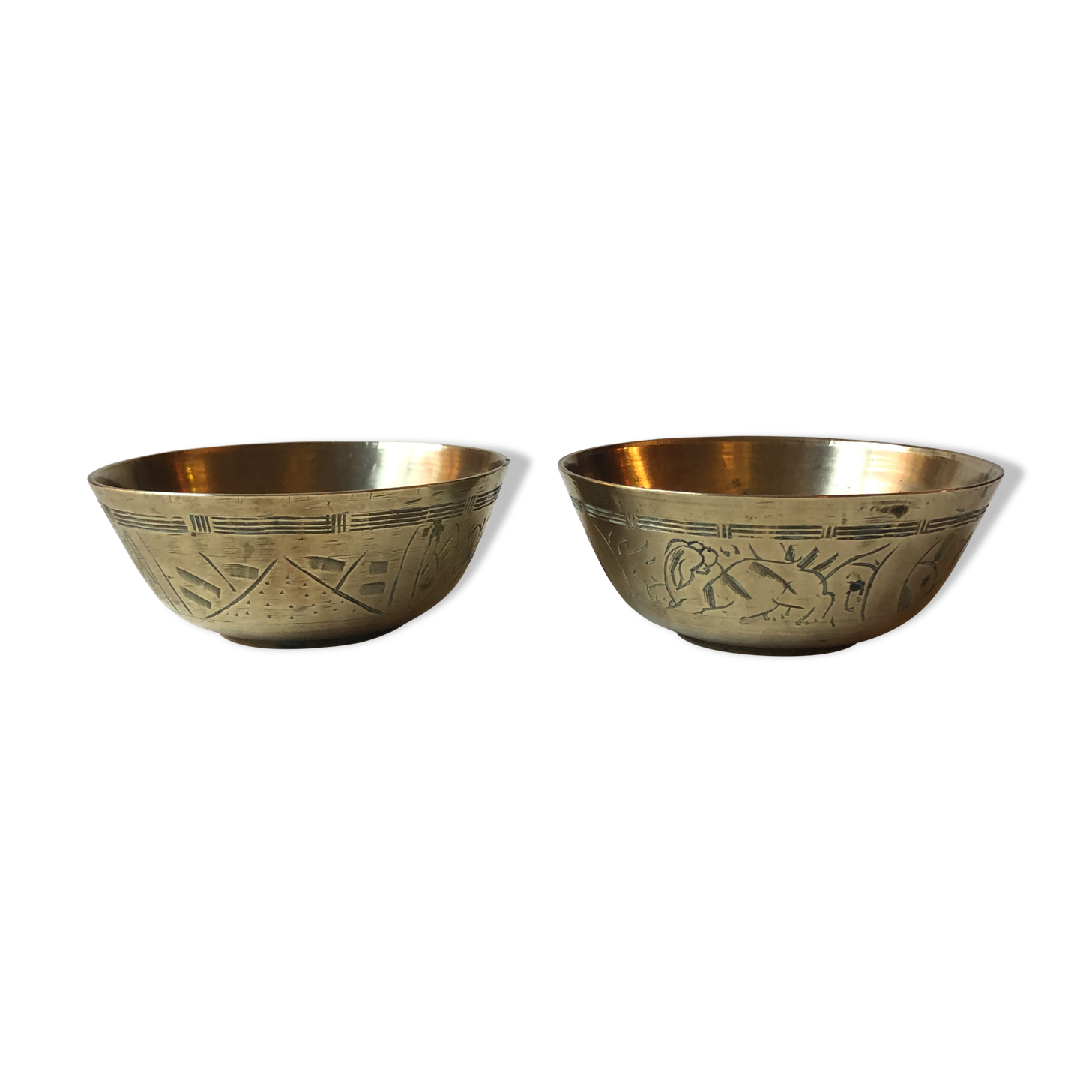 Set of brass Chinese cups