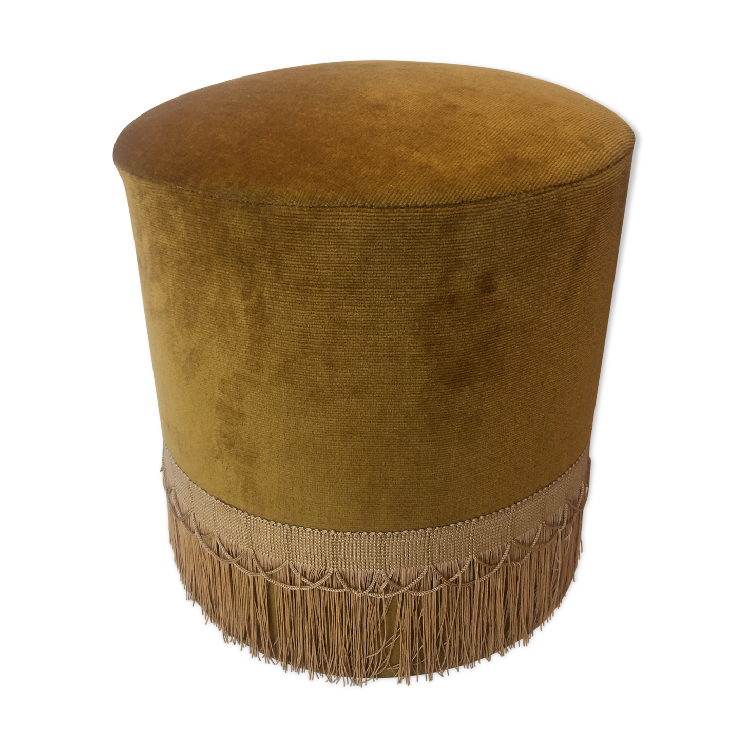 Velvet and fringed ottoman