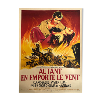 Autant en emporte le vent affiche de cinéma entoilée originale 120x160 clark gable, vivien leigh