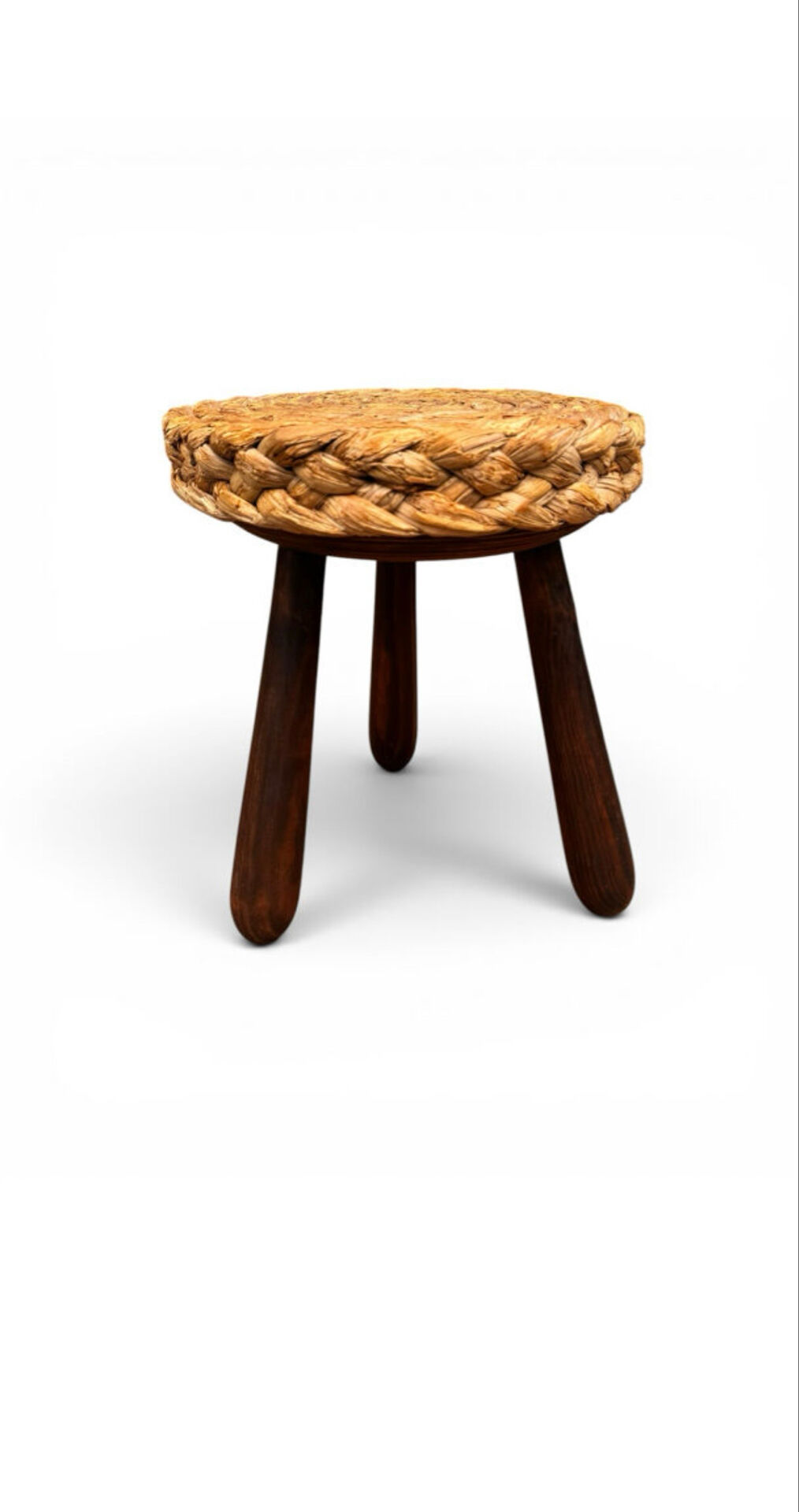 Tabouret tripode en chêne et paille Audoux et Minet 50’s
