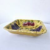 Plat Creux Carré Ancien Barbotine Fruits Sarreguemines Années 20 23.5x23.5cm
