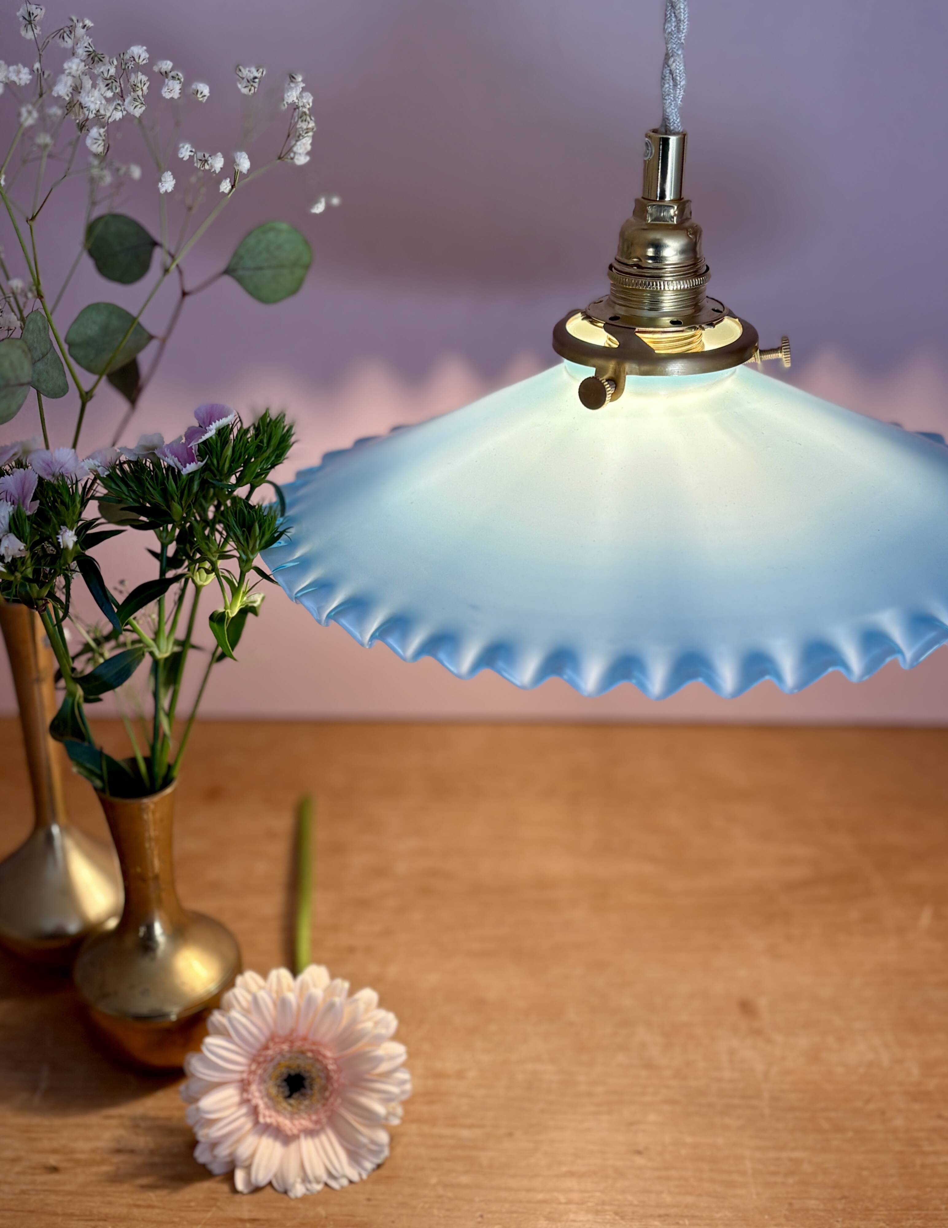 Vintage blue opaline pendant light
