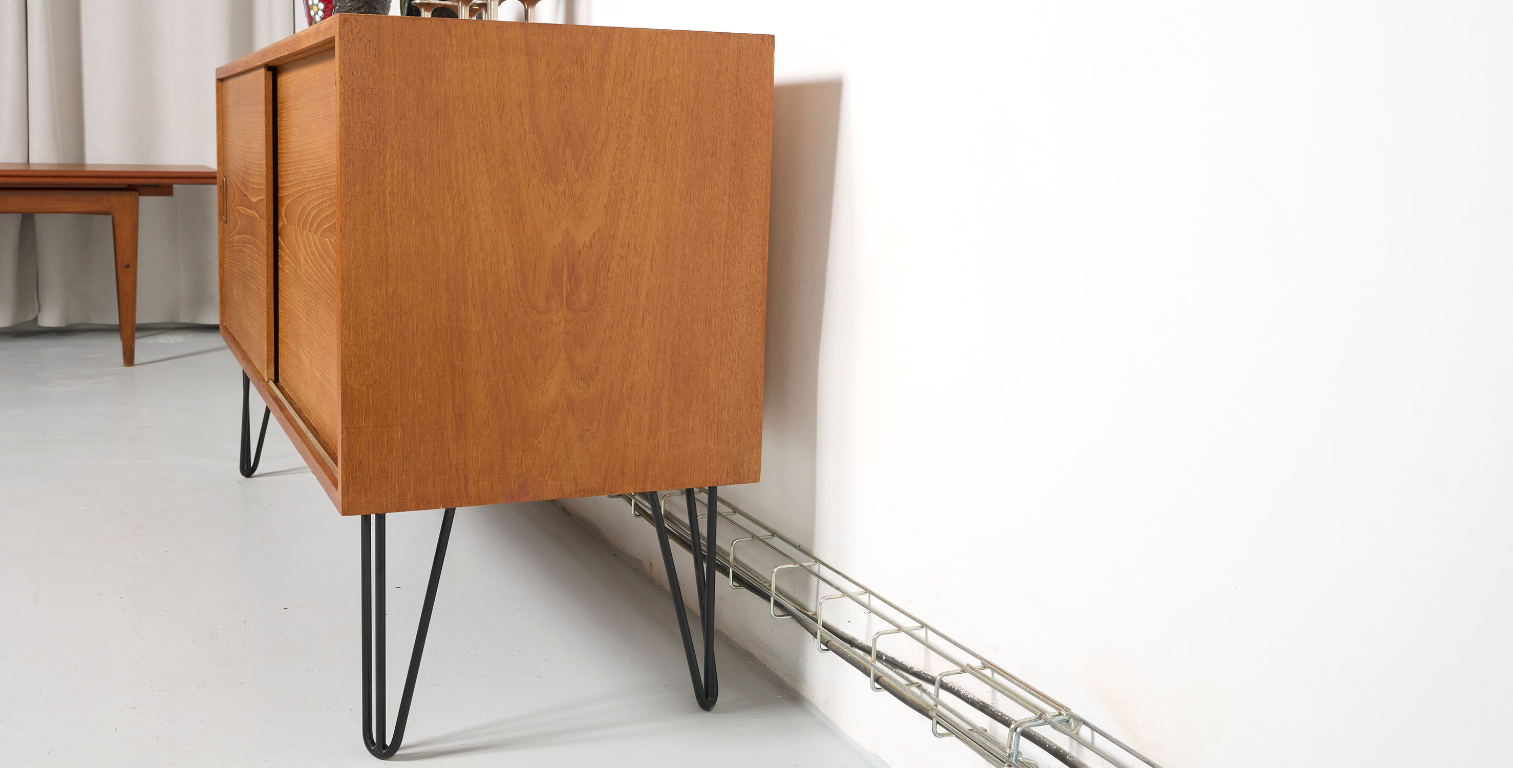 Vintage sideboard, metal feet, 121cm