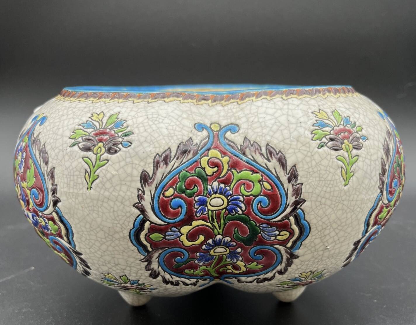 Late 19th century glazed earthenware planter, Longwy enamel style - 648003