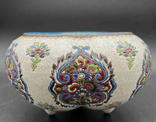 Cache-pot en faïence émaillée fin XIXe, style émaux de Longwy - 648003