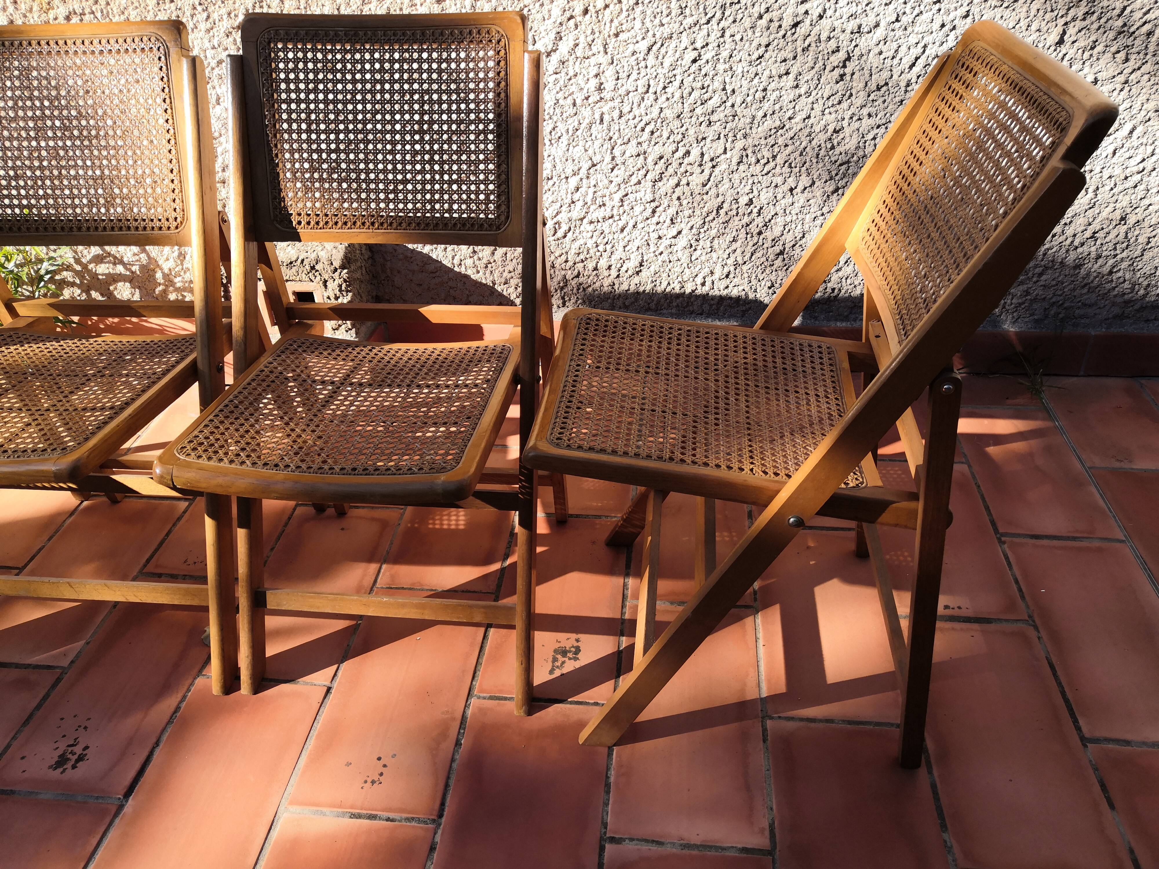 Suite of 4 folding chairs cannage 60s vintage