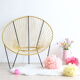 Pair of 60s tripod armchairs in metal and yellow scoubidou
