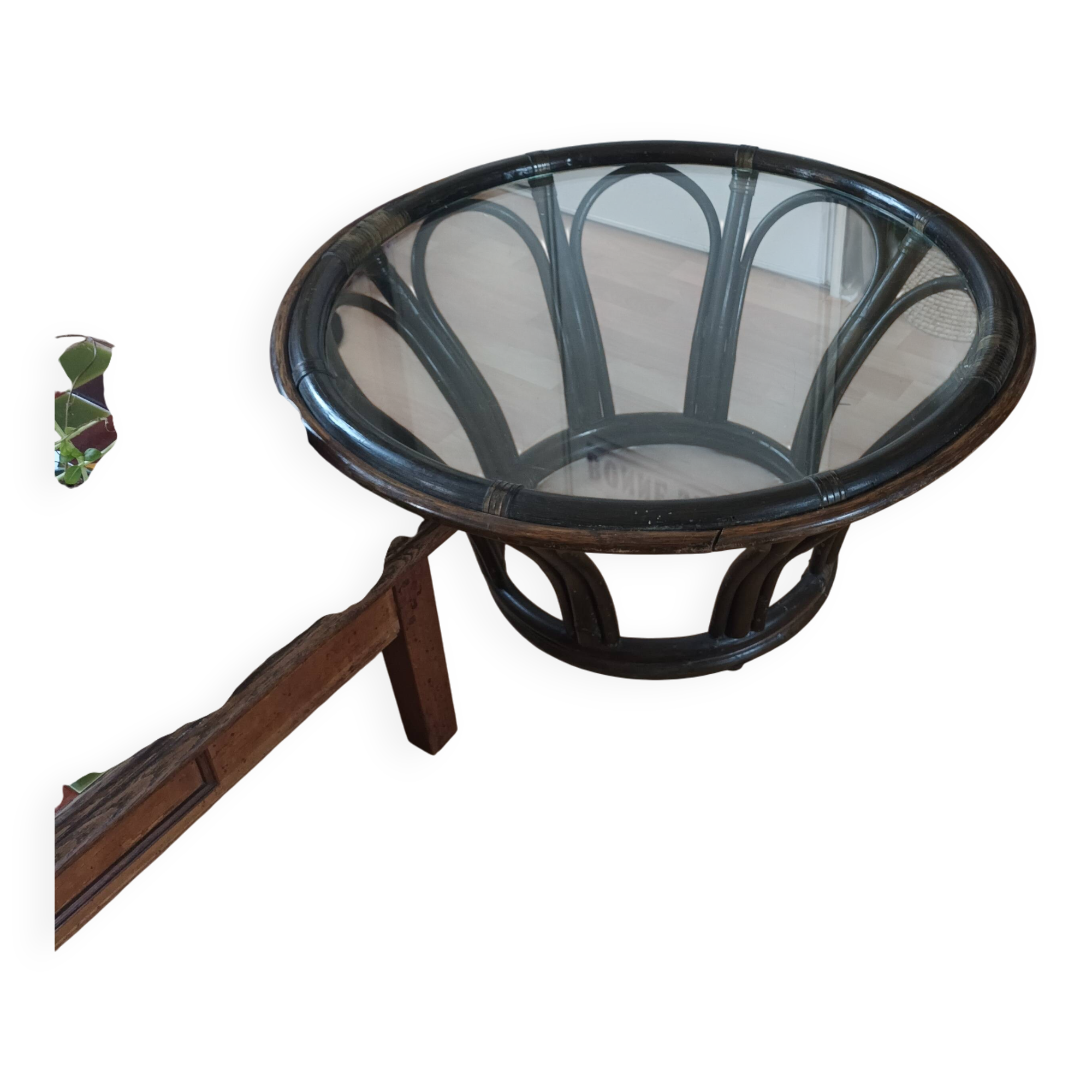 Maugrion editions rattan and glass coffee table