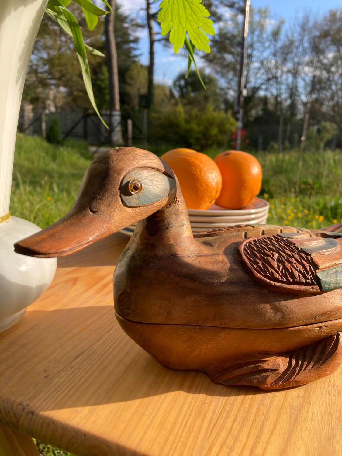 Duck antique painted wooden jewelry box