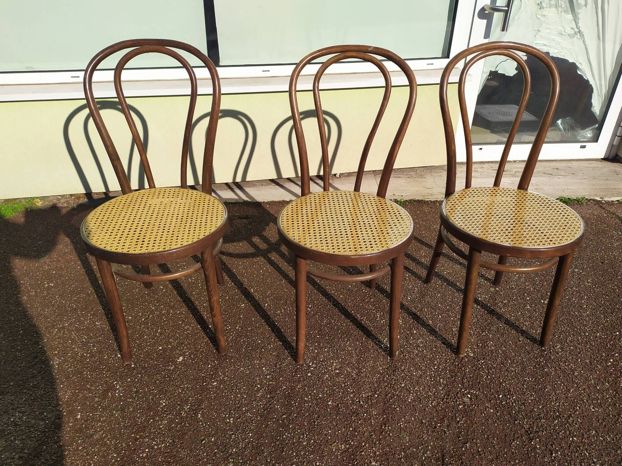 set of 3 wooden canned bistro chair - ZPM RADOMSKO for Thonet