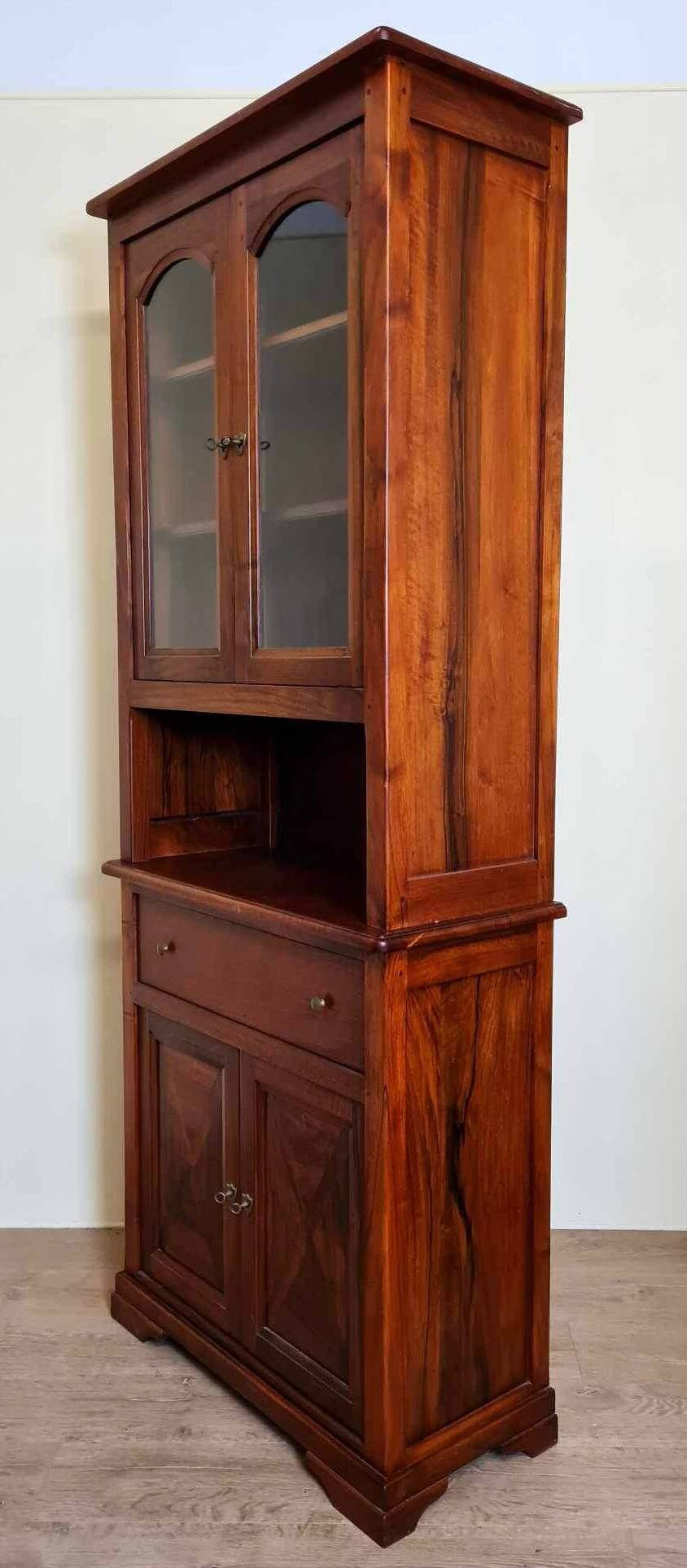 Vintage Louis Philippe style ceremonial bookcase in walnut