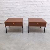 Modernist pair of bedside tables with drawers, 1960s