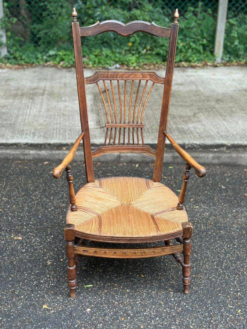 19th-century solid wood straw chair