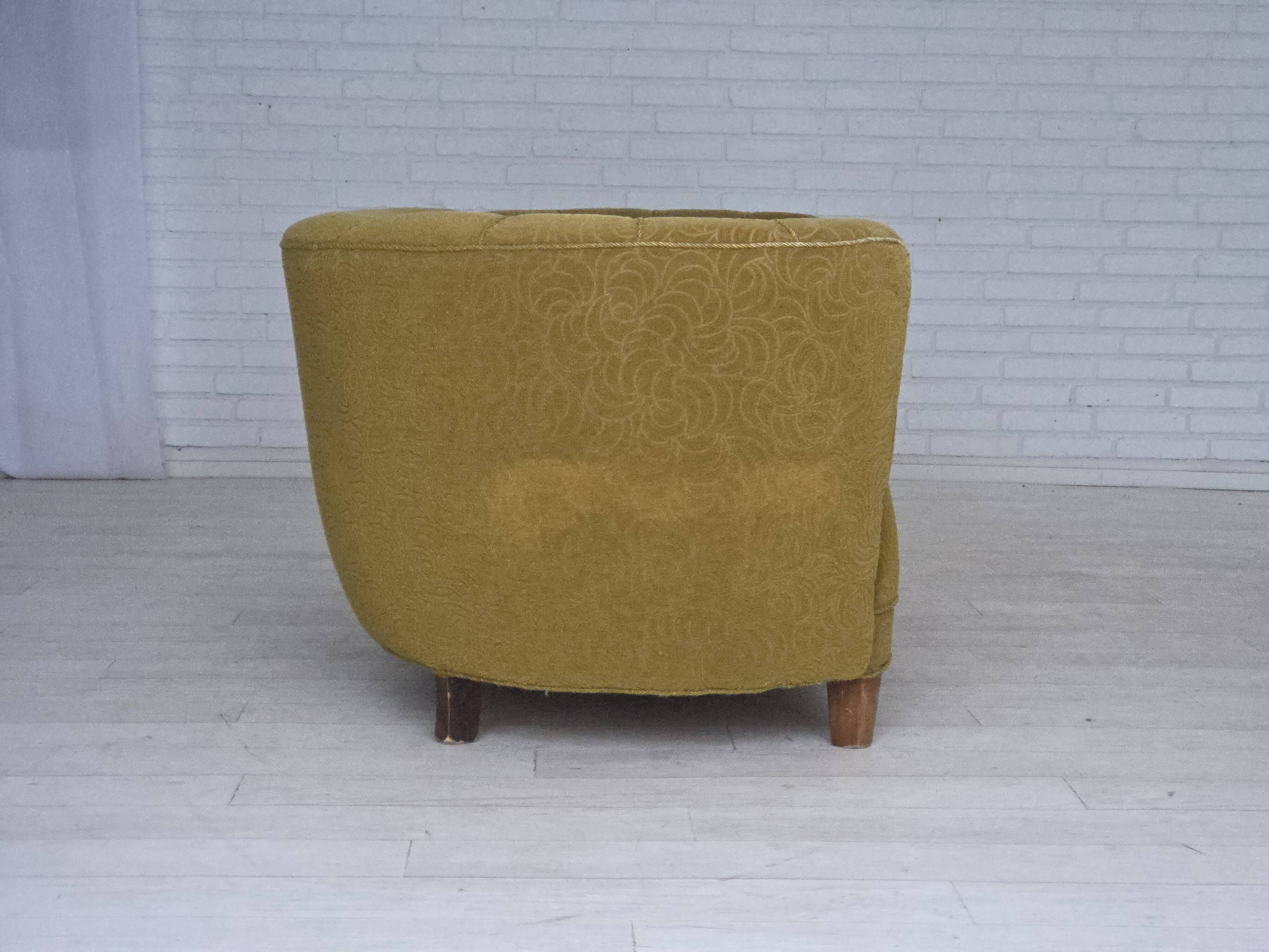 1960s, Danish 2-seater "Banana" sofa, furniture velour, beech wood.