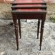 Series 3 Tables Trundles Wood Bent Feet + Top Embossed Leather Vintage Red