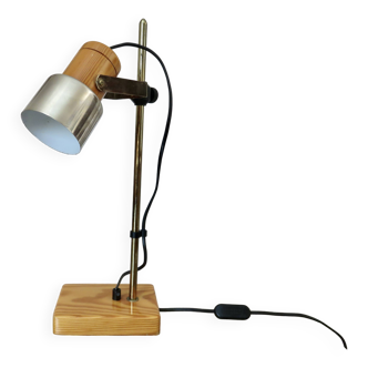 Pine and chromed metal lamp, Italy, 1970
