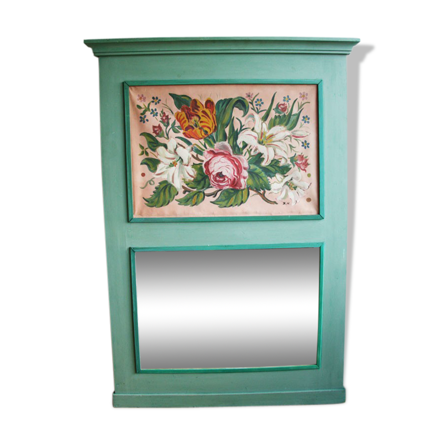 Trumeau vert amande et fleurs