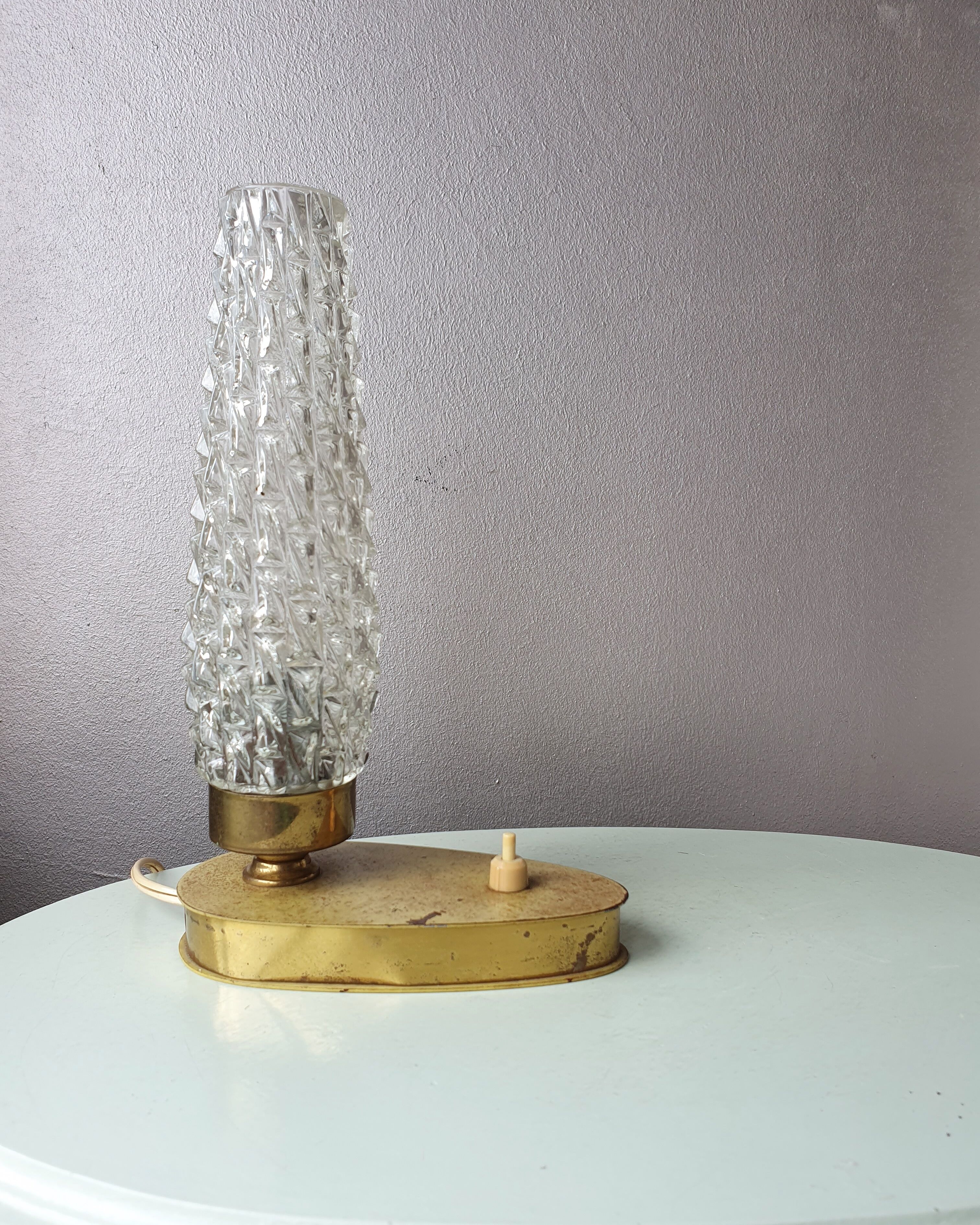 Art Deco France bedside lamp, brass with glass shade, '30s