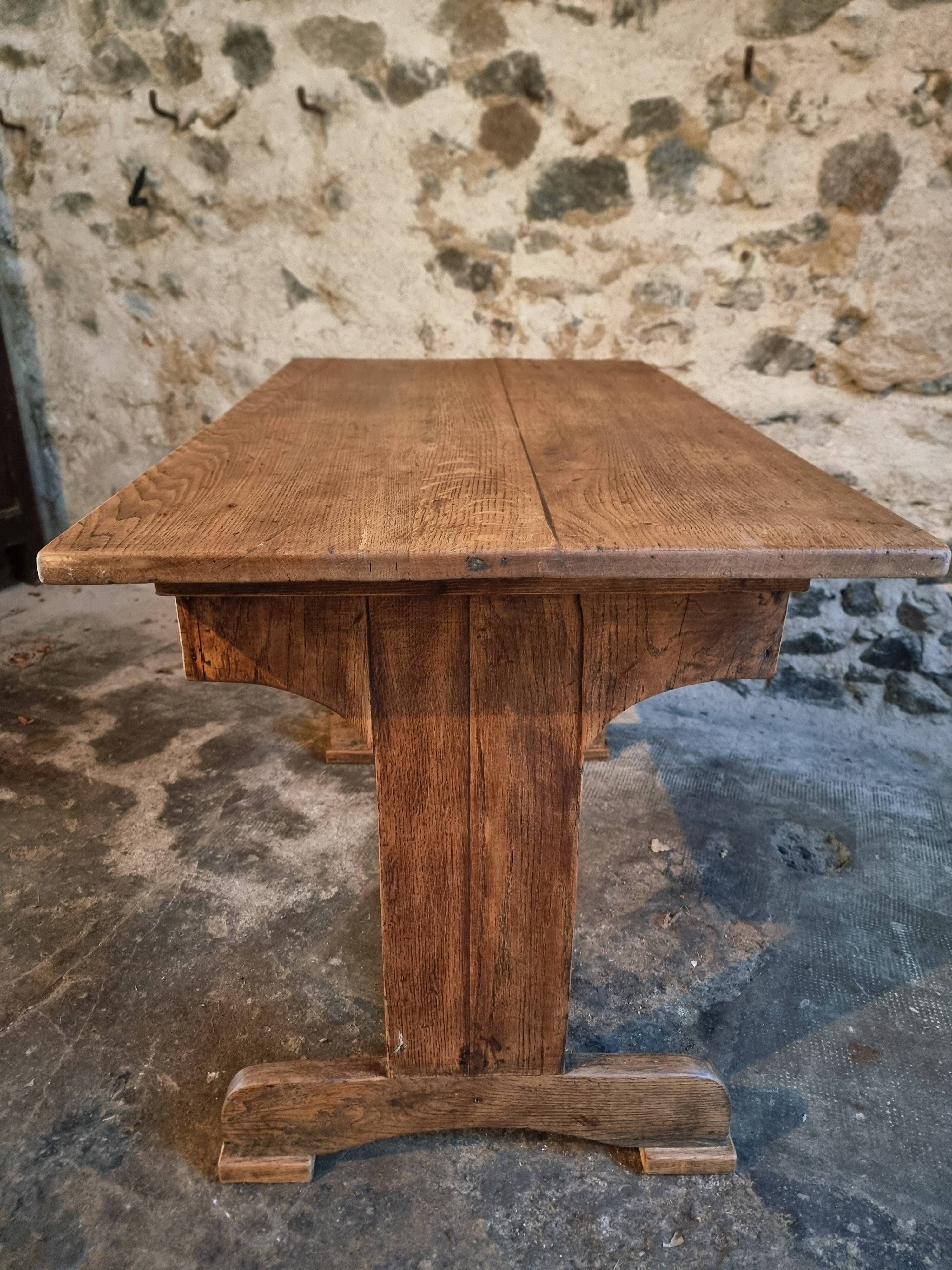 Antique trestle table in oak – France early 20th century – 110 cm