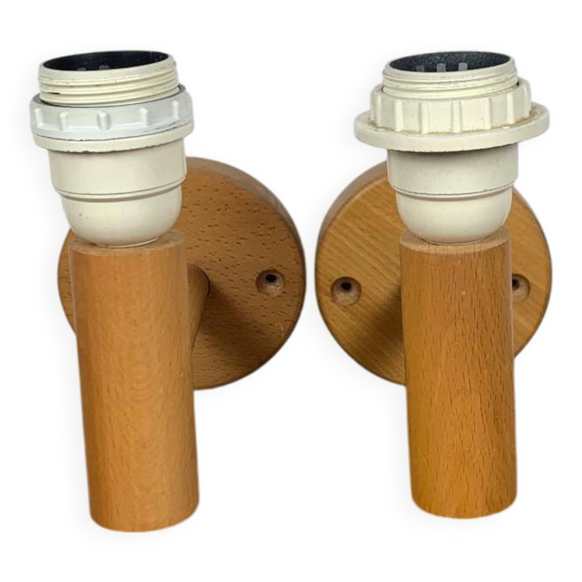 Scandinavian wooden wall light duo, beech, minimalist 1980